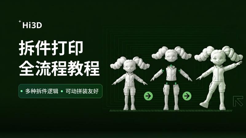 Hi3D 拆件打印功能使用教程，3D 模型拆分与连接件生成演示