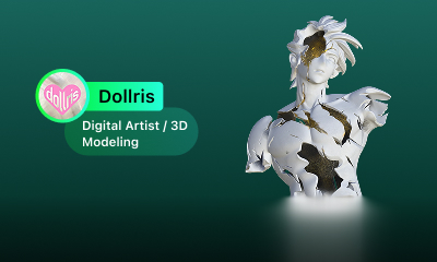 Dollris holding a painted 3D printed figure created with Hi3D — an AI-powered image-to-3D tool that turned a week-long character modeling process into a one-day workflow