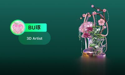 BU Zhu's Neo-Chinese Cyberpunk 3D artwork — overlapping Buddha statues and ancient architecture sliced by golden light, created with Hi3D and Blender